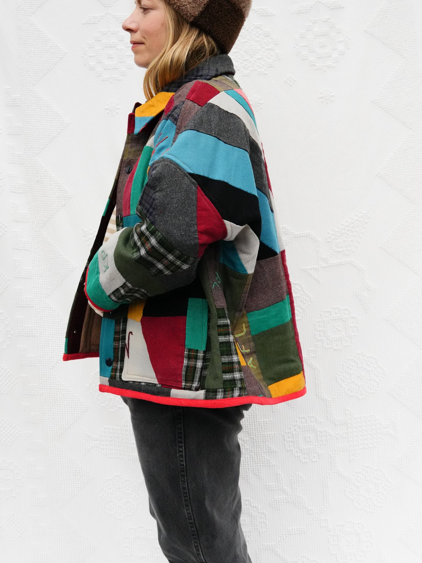 Mixed Plaid Wool/Corduroy Quilt Coat (M/L)