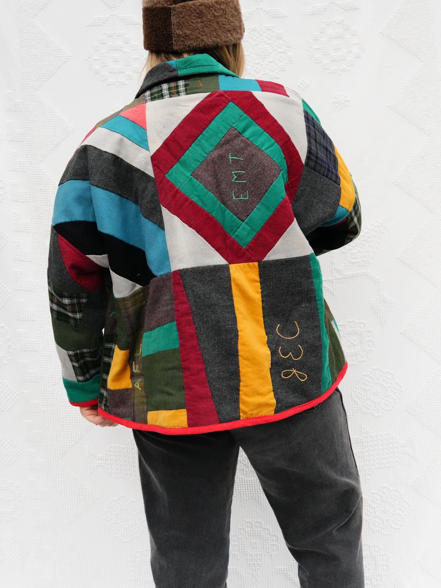 Mixed Plaid Wool/Corduroy Quilt Coat (M/L)