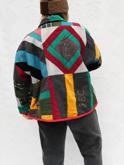 Mixed Plaid Wool/Corduroy Quilt Coat (M/L)