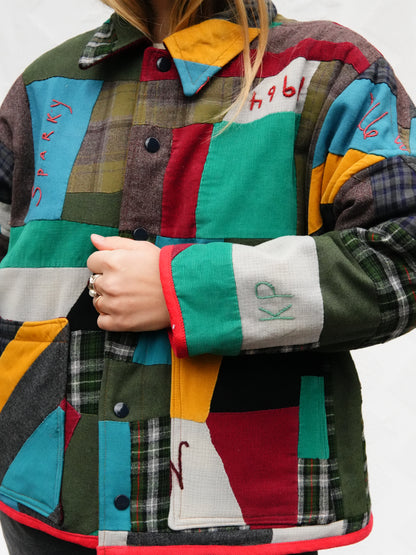 Mixed Plaid Wool/Corduroy Quilt Coat (M/L)
