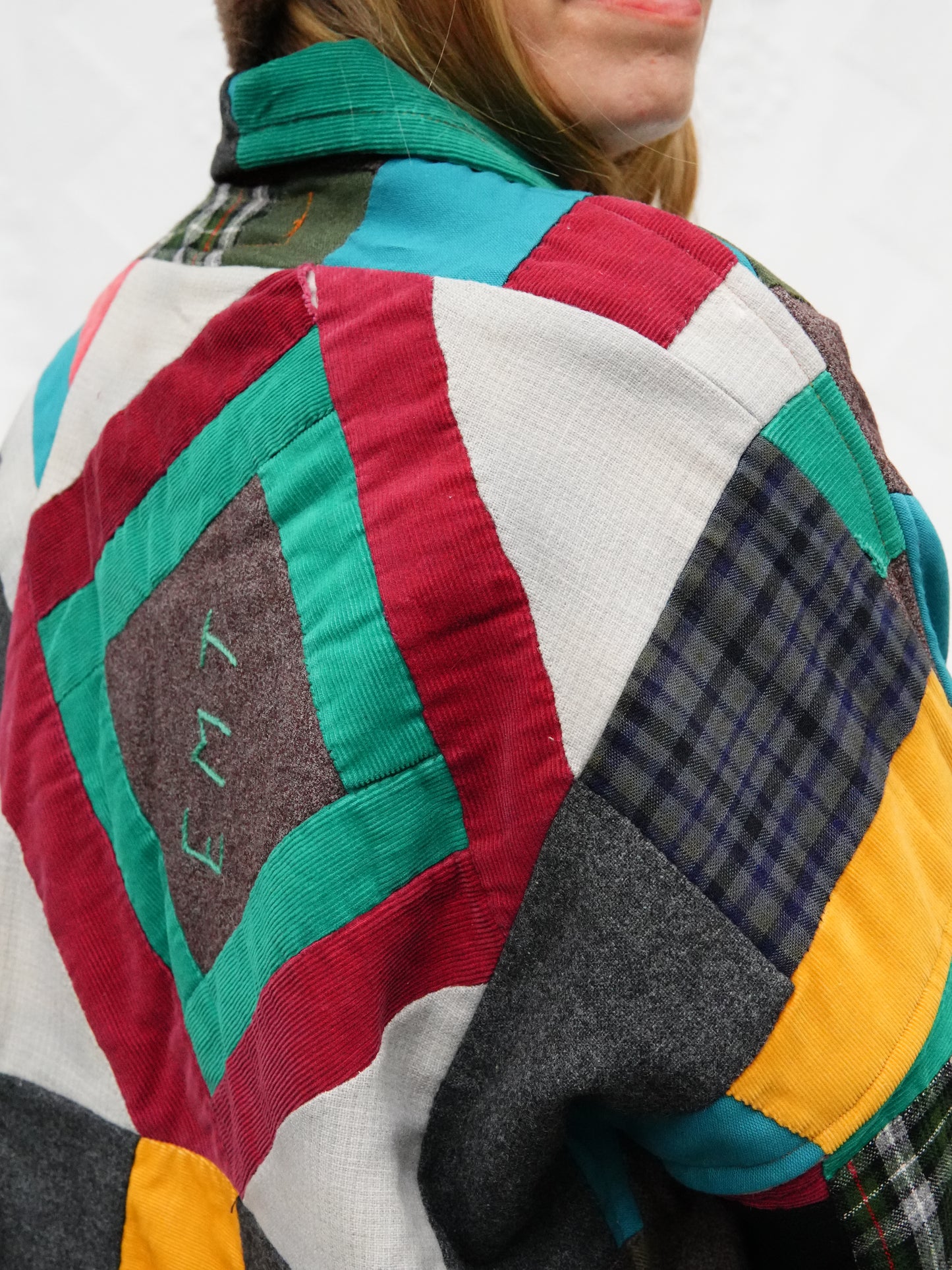 Mixed Plaid Wool/Corduroy Quilt Coat (M/L)