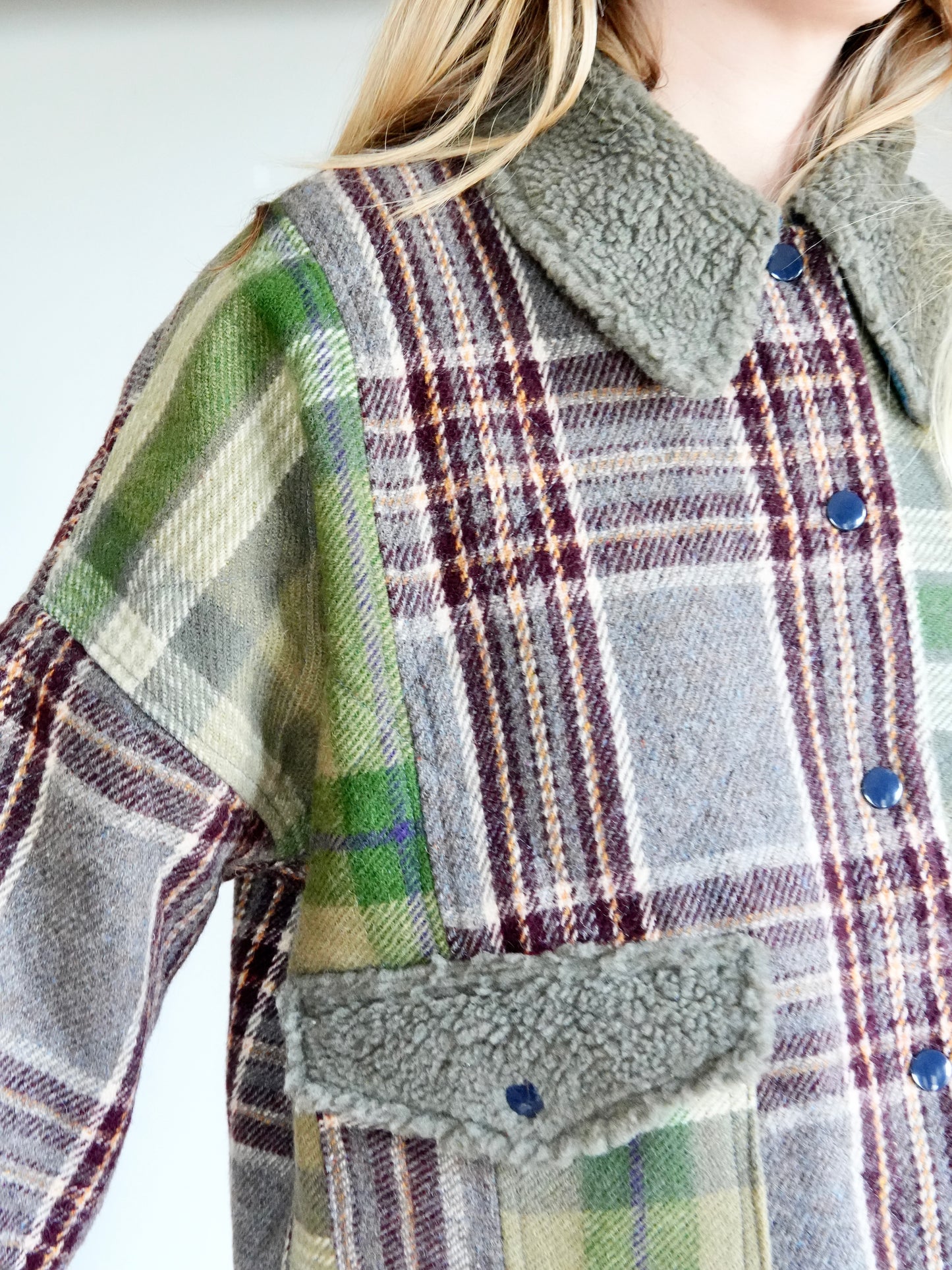 Mixed Plaid Wool Coat (S/M))