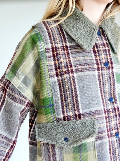 Mixed Plaid Wool Coat (S/M))