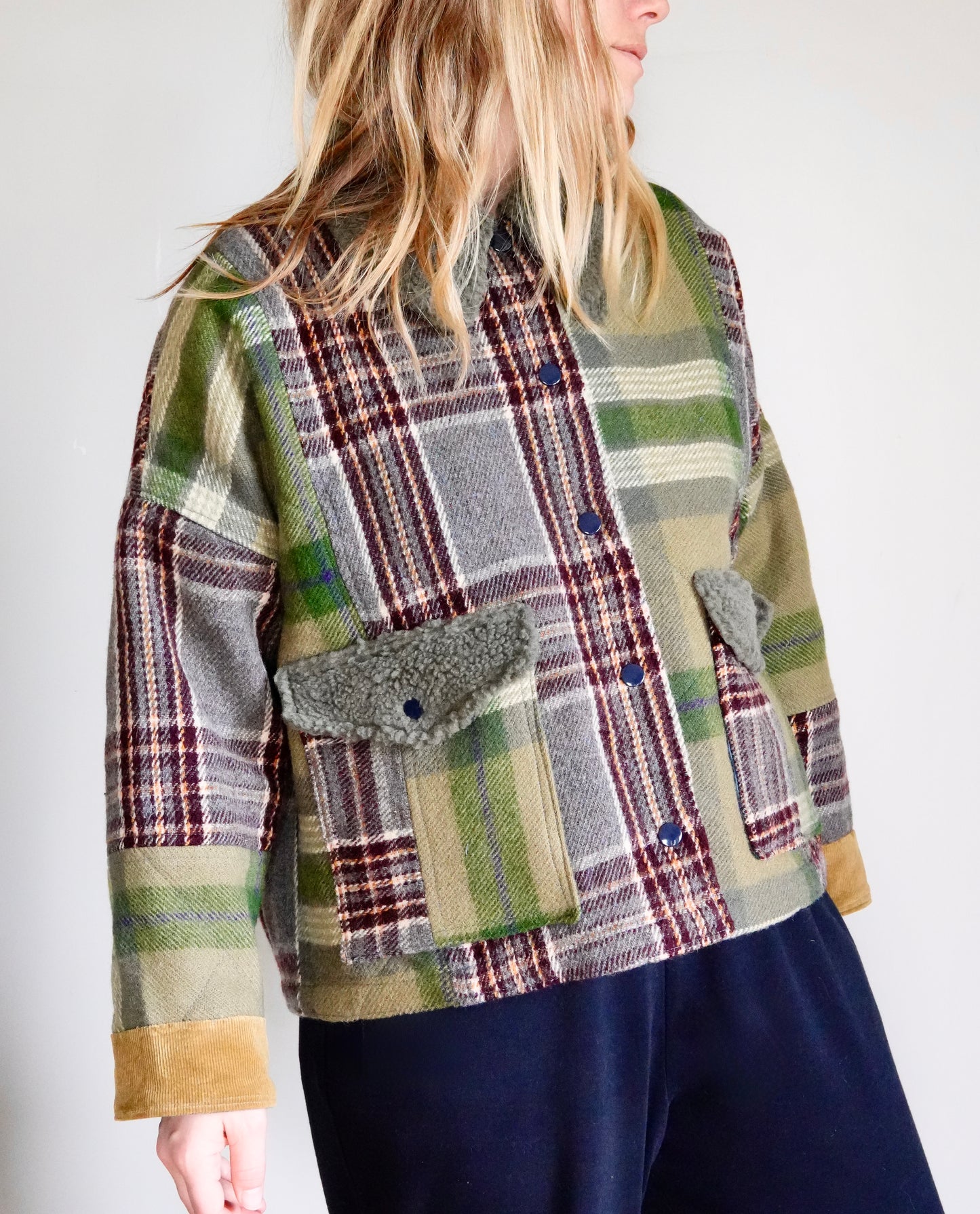 Mixed Plaid Wool Coat (S/M))