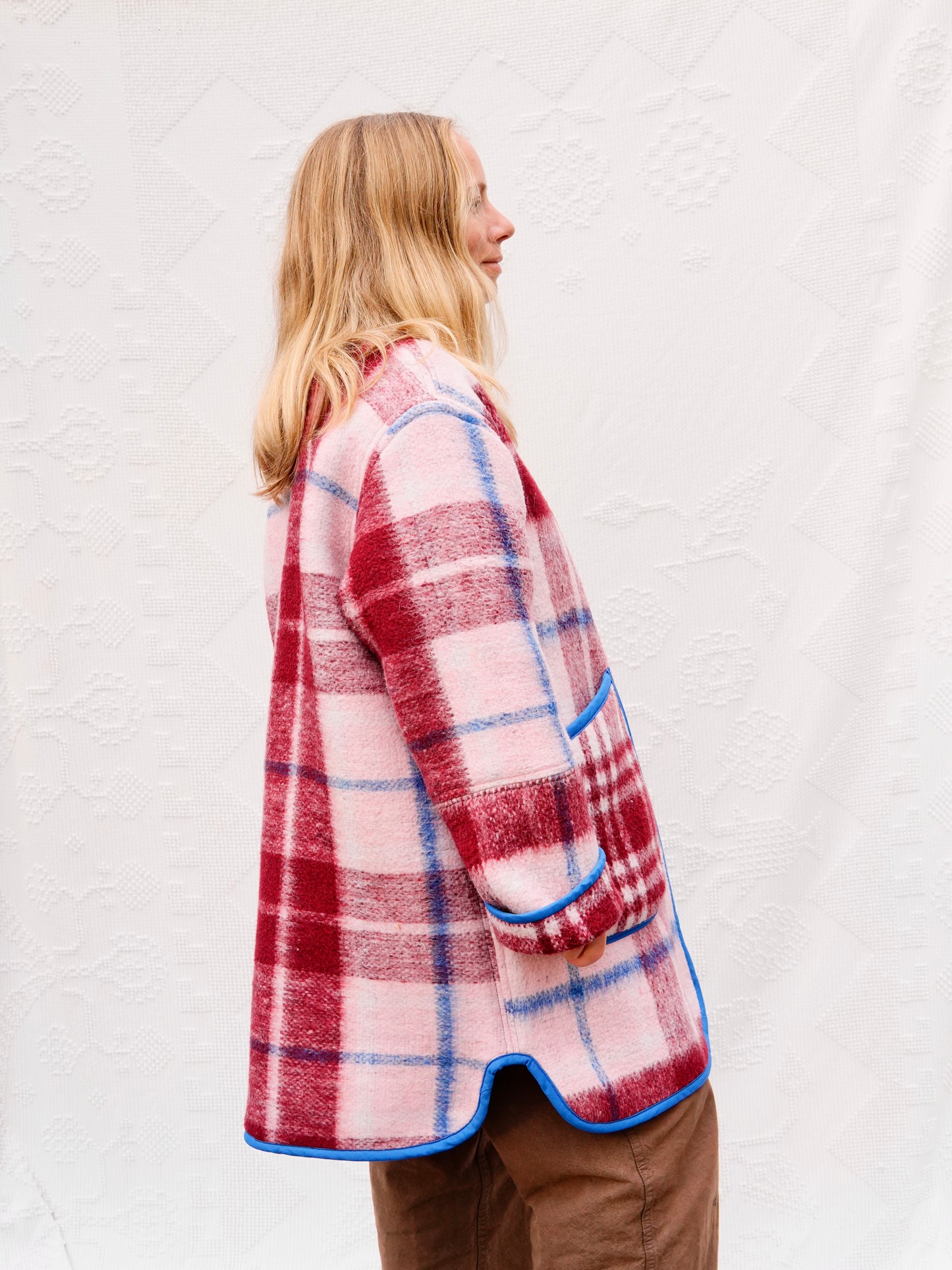 Plaid Long Liner Quilt Coat (L/XL)