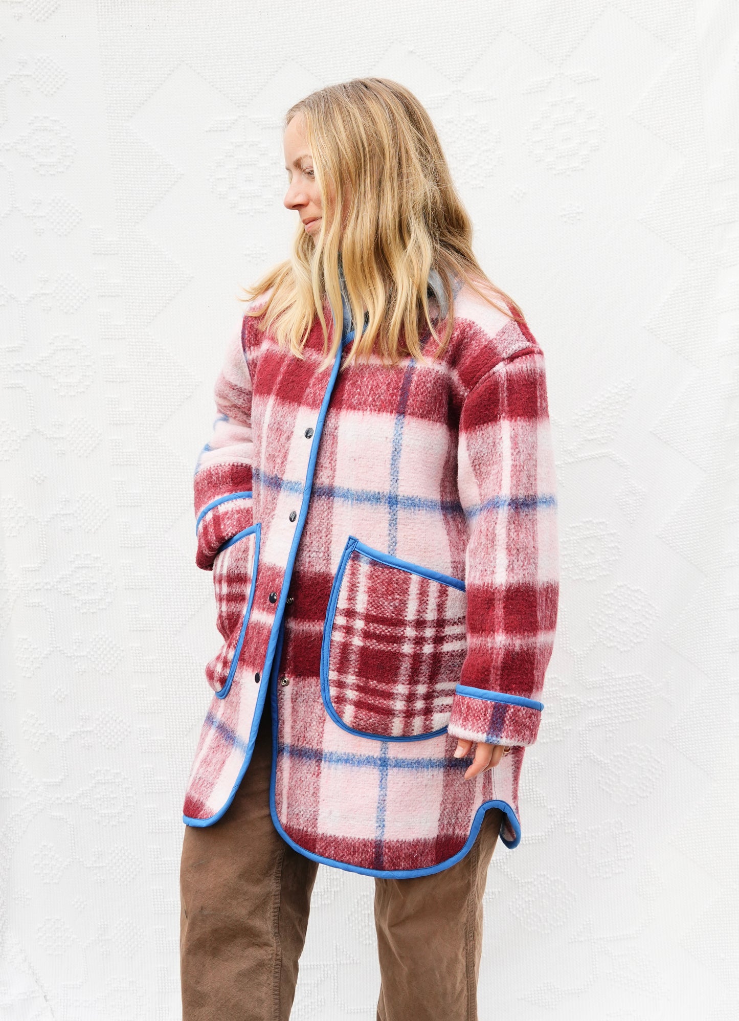 Plaid Long Liner Quilt Coat (L/XL)