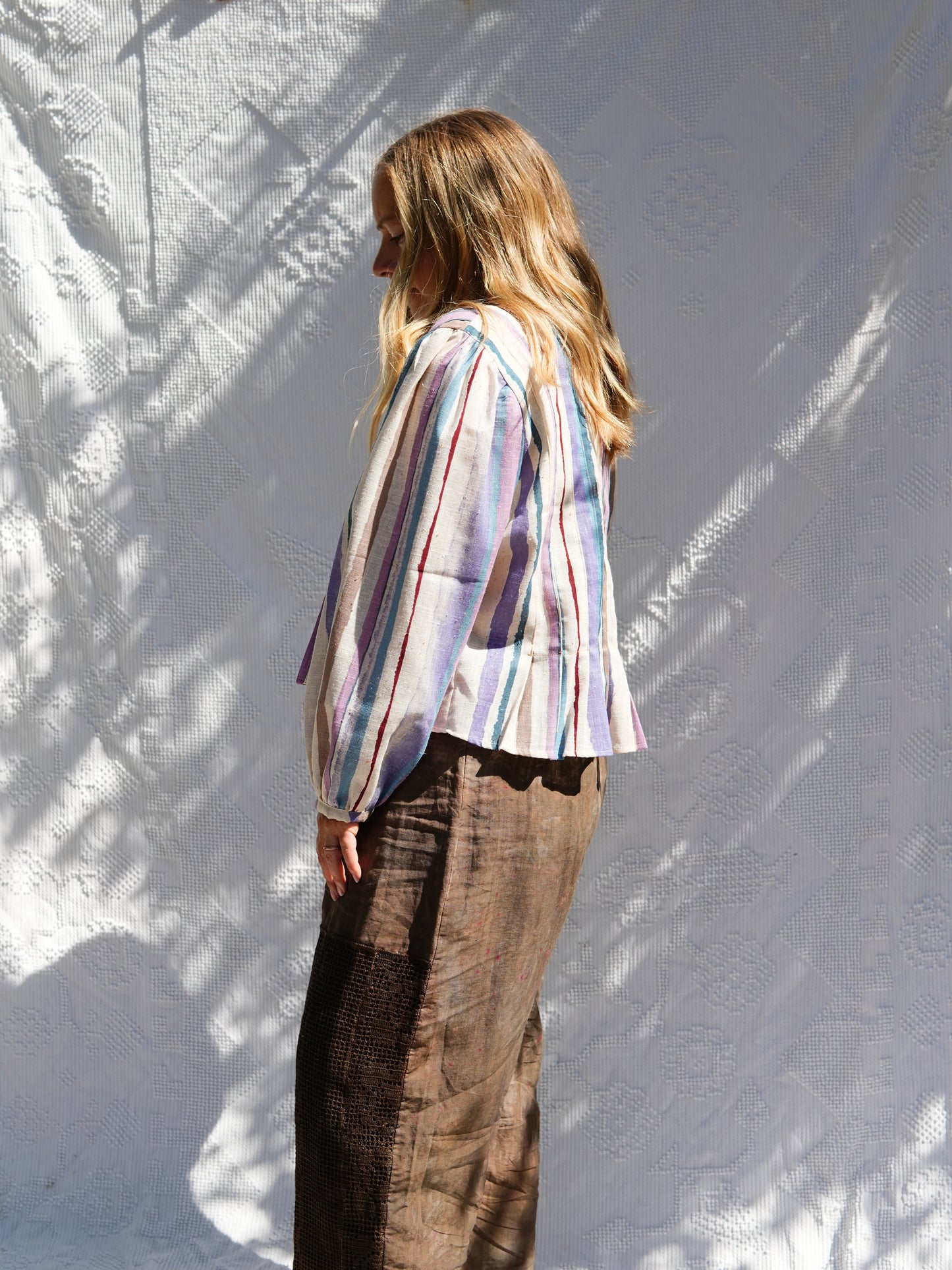 Woven Stripe Pleat Blouse (M/L)