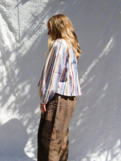 Woven Stripe Pleat Blouse (M/L)