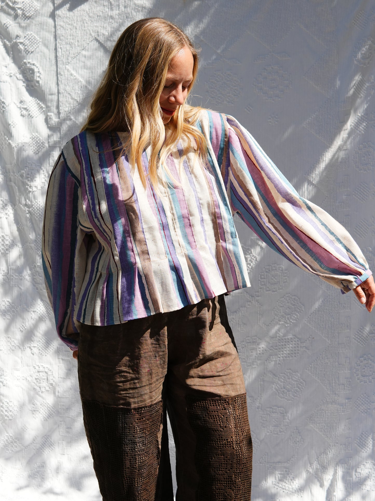 Woven Stripe Pleat Blouse (M/L)
