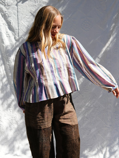 Woven Stripe Pleat Blouse (M/L)