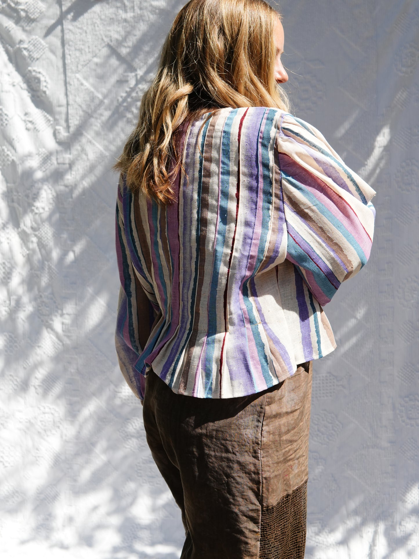 Woven Stripe Pleat Blouse (M/L)