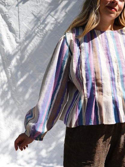 Woven Stripe Pleat Blouse (M/L)