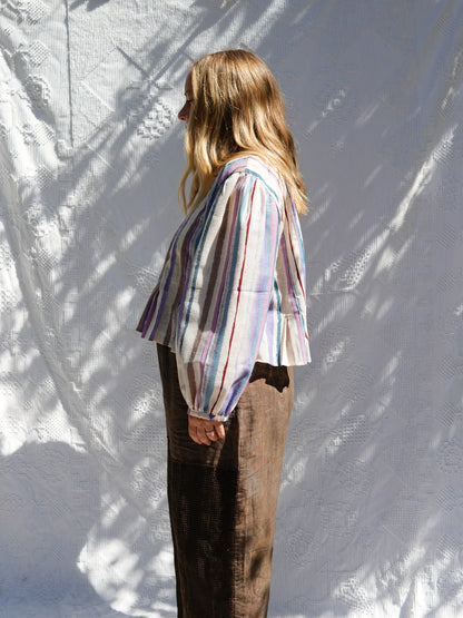 Woven Stripe Pleat Blouse (M/L)