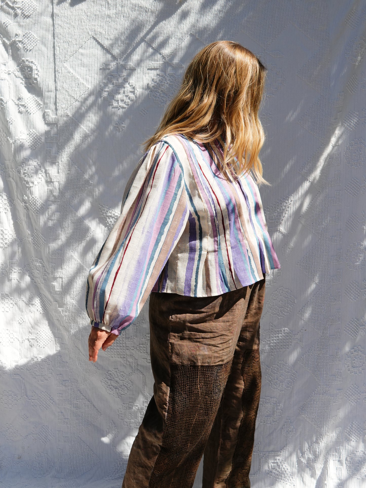Woven Stripe Pleat Blouse (M/L)