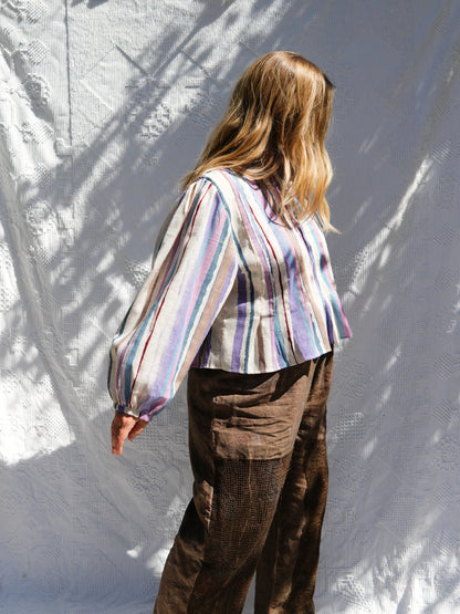 Woven Stripe Pleat Blouse (M/L)