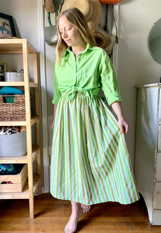 Bold Lime Stripe Gathered Skirt (M/L)