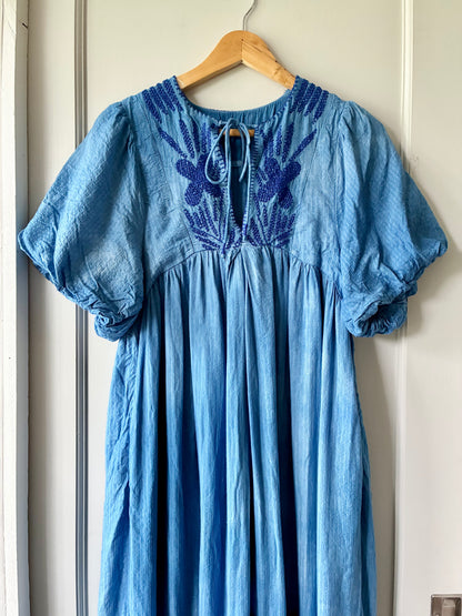 Indigo Overdyed Embroidered Dress