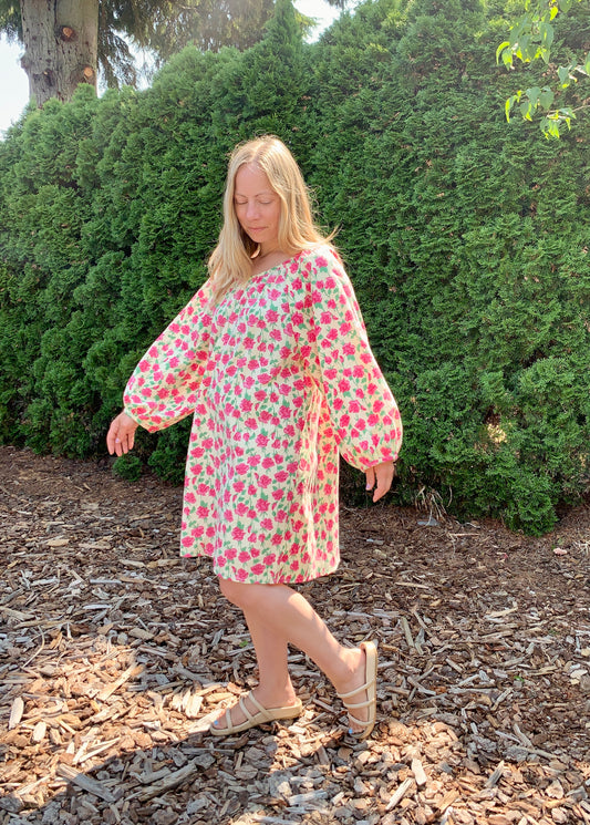 Gather Dress in Vintage Betsey Johnson Rose