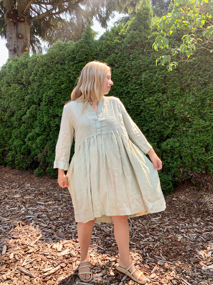 Linen Reworked Shirt Dress in Sage (M/XL)