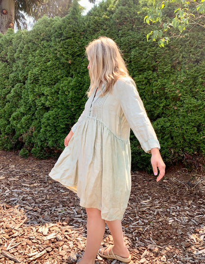 Linen Reworked Shirt Dress in Sage (M/XL)