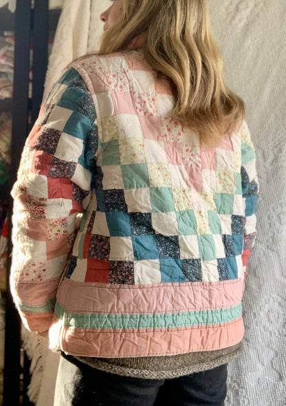 Wool Quilt Pink Tie Quilt Coat (S/M)